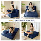 MAXYOYO Convertible Sofa Bed, Fold Out Loveseat Sleeper Sofa with Pillow, 4 in 1 Tufted Folding Couch Bed Foam Floor Couch, Lazy Chair for Living Room Bedroom Guest Room, Navy MAXYOYO