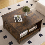 OKYCI Farmhouse Coffee Table for Living Room, Wood Square Coffee Tables, 31.5" D x 31.5" W, Rustic Brown OKYCI