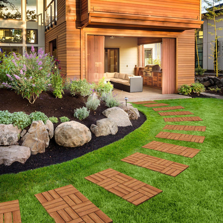 Yaheetech 108pcs Hardwood Interlocking Patio Deck Tiles Acacia Waterproof Wood Flooring Tiles for Patio Garden Poolside, 12'' x12'' Indoor Outdoor Use All Weather Yaheetech