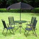 Outsunny 6 Piece Patio Dining Set for 4 with Umbrella, Outdoor Table and Chairs with 4 Folding Dining Chairs & Round Glass Table for Garden, Backyard and Poolside, Black Outsunny