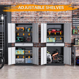 STANI Metal Garage Storage Cabinets with Drawer, 4 Doors Tool Storage Cabinet with 2 Adjustable Shelves, 71"-Lock Steel Locking Cabinet for Garage Utility Room Home Office (Black Grey, 0 Wheel-71 H) STANI