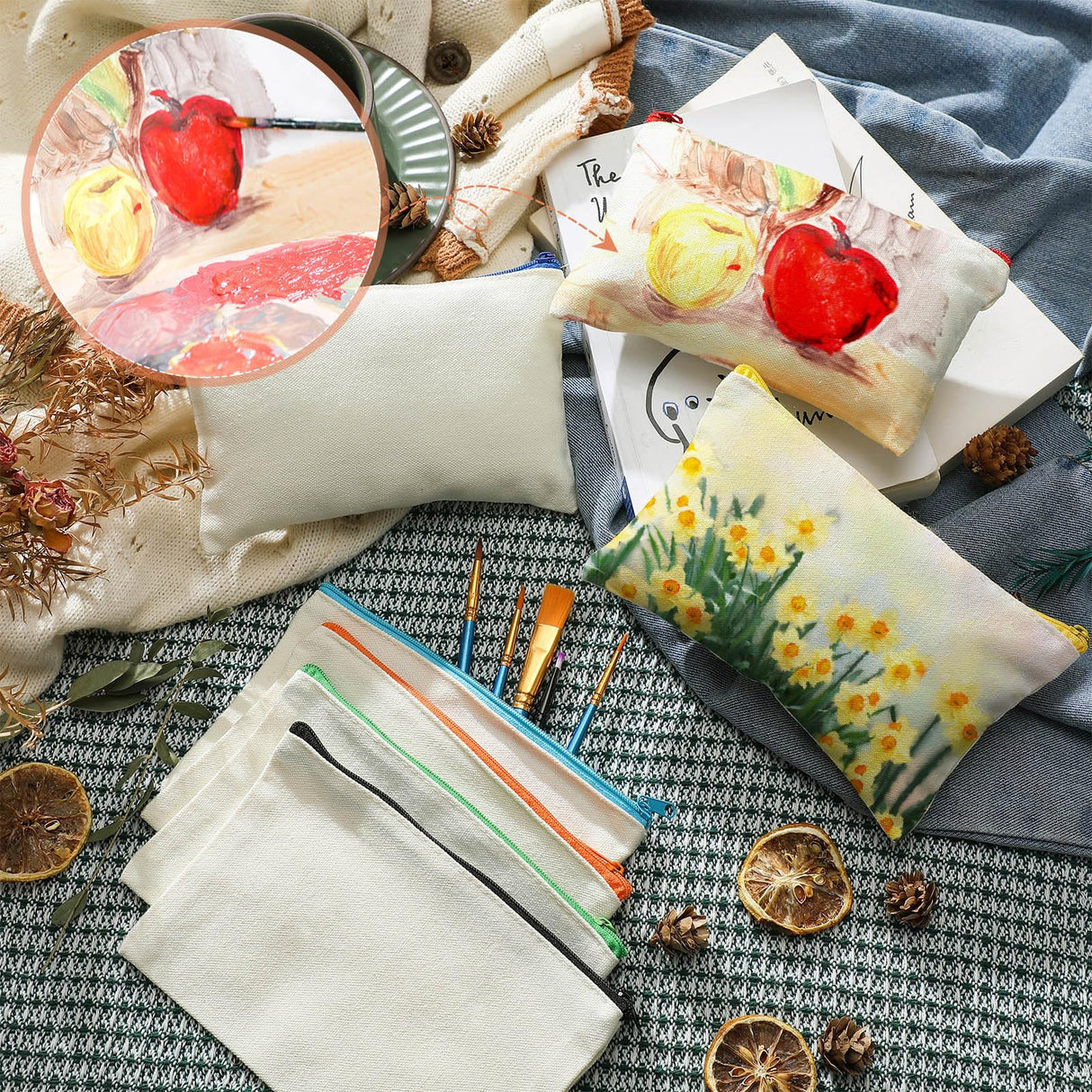 Silkfly 144 Pack Blank Canvas Cosmetic Bags Sublimation Makeup Bags White Pencil Pouch DIY Zippered Multipurpose Pouches Heat Transfer Iron on Pouch Bags for Stationery Toiletries Crafts Use Silkfly