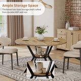 MECHYIN Round Dining Table for 4, 42 Inch Farmhouse Kitchen Table with Storage, Rustic Wooden Circle Dinner Pedestal Table with Metal Legs, Space Saving Kitchen & Dining Room Furniture, Natural Wood MECHYIN