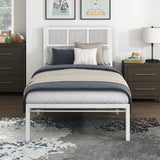 Lexicon Metal Bed Frame with Rattan Headboard, Metal Platform Bed with Strong Metal Slat Support Under Bed Storage, Boho Faux Cane Bed, Mattress Foundation No Box Spring Needed, Twin Bed, White Lexicon