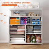 EnHomee White Dresser for Girls Bedroom with 7 Drawers and 2 Shelves, Girls Dresser with Wooden Top and Metal Frame, Cute Dressers & Chest of Drawers for Bedroom, Closets,Nursery,White EnHomee