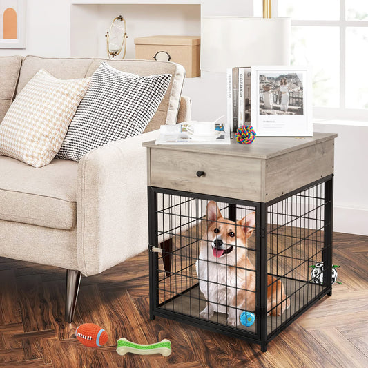 IDEALHOUSE Furniture Dog Crates, Style Wood Kennel End Table, House Indoor Use, Chew-Proof, Flip Top Storage, Casual Home Wooden Pet Crate, Crate Side Grey