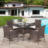 Tangkula 5 Pieces Wicker Patio Dining Set, Outdoor PE Rattan Chairs Table Set with 4 Seat Cushions, Patio Dining Furniture with Tempered Glass Tabletop, Suitable for Porch, Yard Tangkula