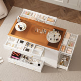 Polibi Walk-in Closet Island Organizer with 6 Drawers, Tempered Glass Display Top & 3-Side Open Shelves - Jewelry Vanity Storage Cabinet - Bedroom Wardrobe Center - MDF/Particle Board,White Polibi