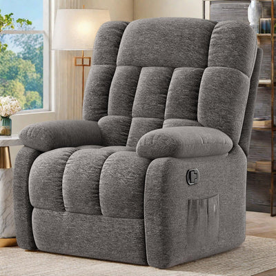FONTOI Recliner Chair, Adjustable Recliner with Side Pockets, Living Room Power Reclining Lounge Chair for Adults, Small Spaces Comfy Sofa with Theater Seating for Bedroom, Gray