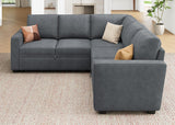 HONBAY Modular Sectional Sleeper Sofa with Pull Out Bed, Chenille L Shaped Couch with Storage Seats, Convertible Sectional Couches for Living Room, Bluish Grey HONBAY