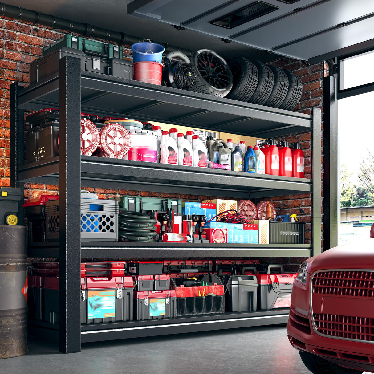 Snhomee 40" W Garage Storage Shelves, Heavy Duty Shelving, 4 Tier Adjustable Metal Shelving Unit, Storage Rack for Garage, Basement, Warehouse with Tool-Free Assembly, 40" W x 19.1" D x 57" H Snhomee