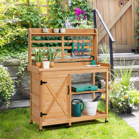 Yaheetech Outdoor Potting Bench, Large Horticulture Work Table Workstation with Storage Cabinet Shelf & Planting Working Console for Patio/Lawn/Garden - Wood Yaheetech
