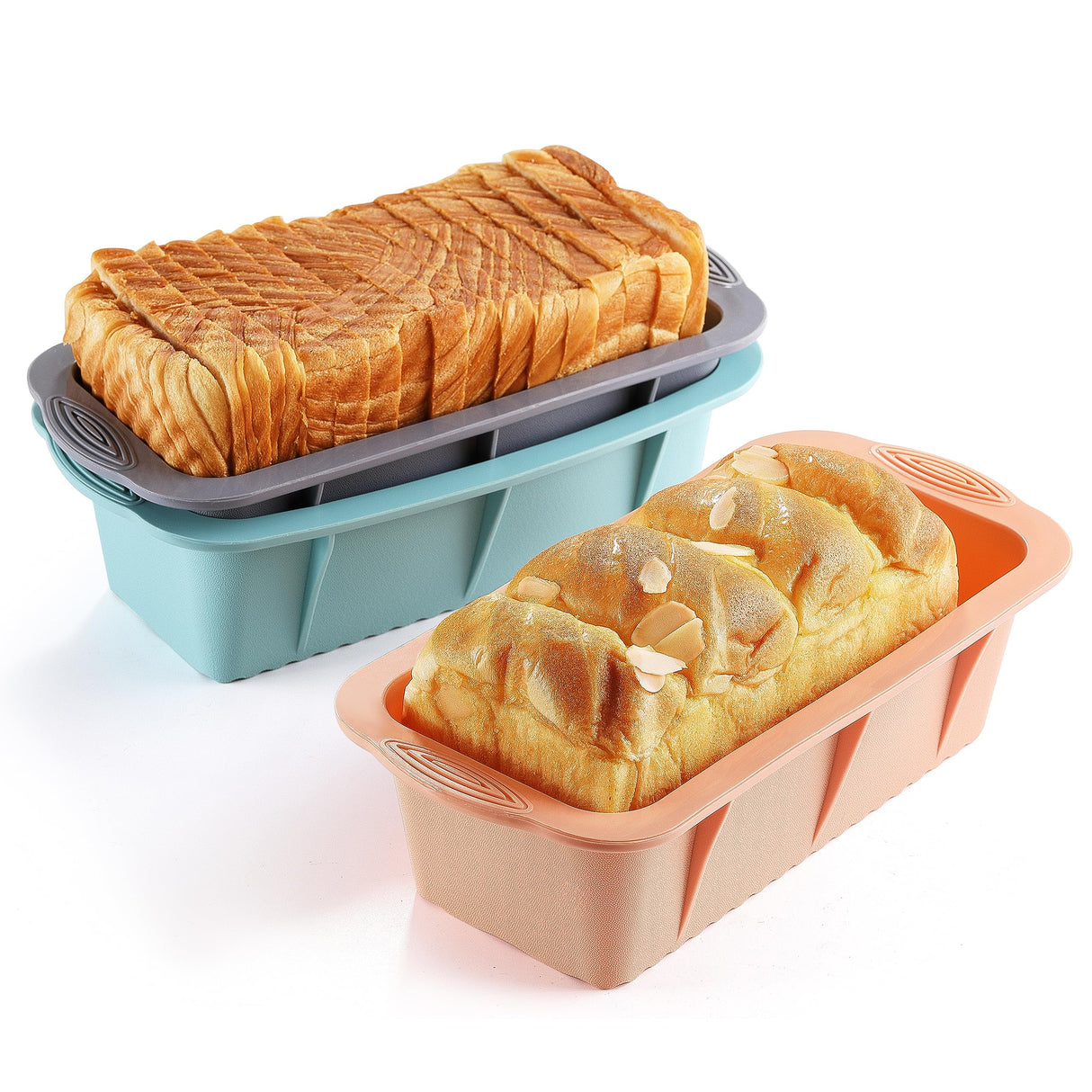 MONGSEW 3PCS Silicone Bread Loaf Pan, Non-Stick Bread Pans for Baking, Easy Release Loaf Pan, Great for Homemade Bread, Cakes, Brownies, Dishwasher Safe (3 Colors, Nesting Design) MONGSEW