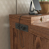 jurmiture Full Size Murphy Bed with USB Port and Removable Shelves on Each Side, Solid Pine Murphy Cabinet Bed for Home Office, Guest Room, Walnut jurmiture