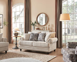 Modern Farmhouse Loveseat Sofa, Chenille Upholstery with Nailhead Trim, Small Couch for Living Room, Bedroom, Office, or Apartment, Includes 4 Accent Pillows Farati