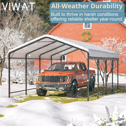 VIWAT Carport 12x20 FT Metal Carport with Enhanced Base Outdoor Heavy Duty Garage Galvanized Car Shelter for Pickup, Boat, Car and Tractors - WoodArtSupply