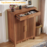 Tribesigns Shoe Cabinet, 5-Tier Shoe Storage Cabinet with Louvered Doors and Drawer, Freestanding Wooden Shoe Rack Organizer with Adjustable Shelves for Entryway, Hallway, Closet, Brown Tribesigns