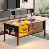 Bestier LED Coffee Table with Storage Glass Coffee Tables for Living Room with Sliding Doors, 42 Inch Rustic Brown Living Room Center Table Bestier