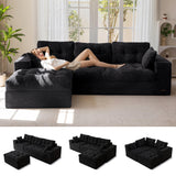 MAXYOYO L-Shaped Sectional Sofa with Convertible Left/Right Ottoman, Cloud Boneless Modular Couch, Layered Cushion & Tufted Upholstered, 4-in-1 Flexible Combination, No Assembly, Black MAXYOYO