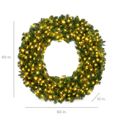 Best Choice Products 60in Large Artificial Pre-Lit Fir Christmas Wreath Holiday Accent Decoration w/ 300 LED Lights, 930 PVC Tips