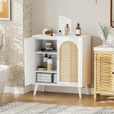 Rovaurx Rattan Storage Cabinet with Doors, Accent Bathroom Floor Cabinet, Modern Sideboard Buffet Cabinet for Living Room, Entryway, Dining Room and Kitchen, White and Natural BMGZ108WM Rovaurx