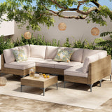 SunloungeCo 7-Piece Patio Furniture Set, Outdoor Wicker Sectional Sofa with Coffee Table, Anti-Slip & Thick All-Weather Cushions for Sunroom,Garden,Backyard, Beige SunloungeCo