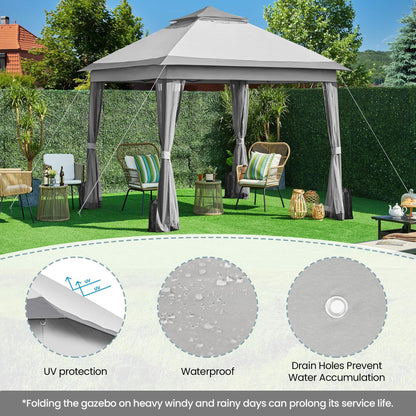 Yaheetech 11x11 Pop Up Gazebo Outdoor Canopy Shelter, Instant Patio Gazebo Sun Shade Canopy Tent with 4 Sandbags, 2 Tiers Roof & Mesh Netting for Lawn, Garden, Backyard & Deck, Gray - WoodArtSupply