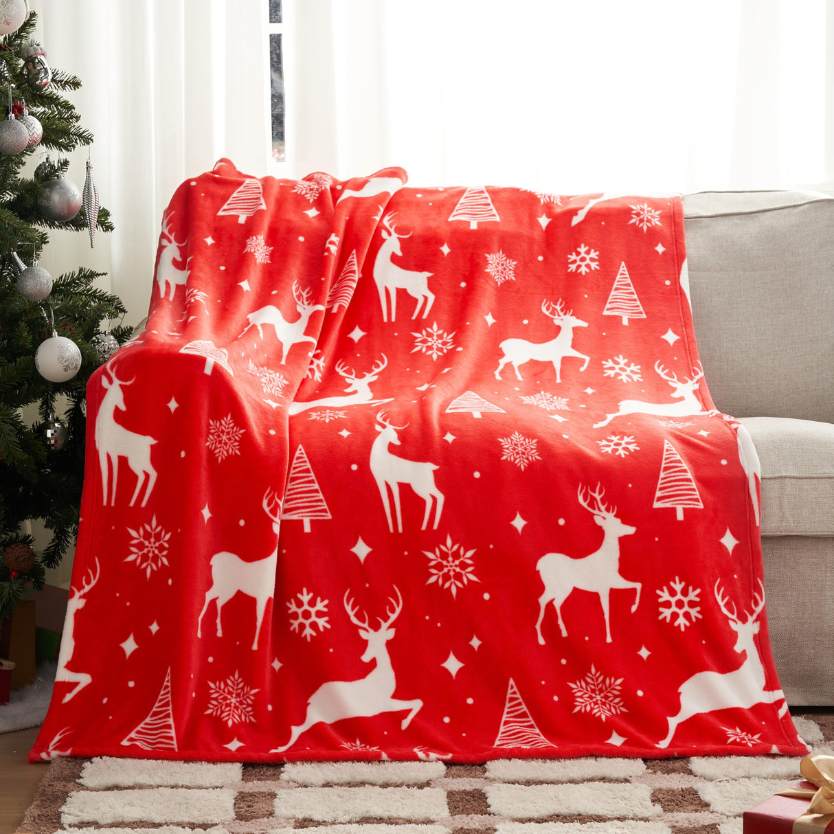Joiedomi Christmas Throw Blanket - Soft Flannel Christmas Blanket - Warm Plush Holiday Decorative Throw - Winter Cozy Present Throw for Couch - 50” x 60" Red Nordic Joiedomi
