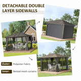 Outsunny 10' x 12' Hardtop Gazebo with Curtains and Netting, Permanent Pavilion Metal Single Roof Gazebo Canopy with Aluminum Frame and Hooks, for Garden, Patio, Backyard, Dark Gray Outsunny