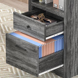 MU L Shaped Desk with File Drawer, 60 Inch Corner Desk with Storage Drawers & Cabinet, Large Home Office Desk with Power Outlets, Wood Executive Office Desk, Grey MU