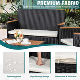 JAMFLY Patio Furniture Set 4 Piece Conversation Set Outdoor Wicker Rattan Chairs Backyard Pool Garden Porch Balcony Patio Loveseat with Cushions and Table, Black/Beige JAMFLY