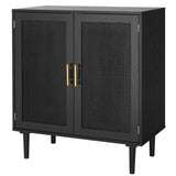 Finnhomy Sideboard Buffet Kitchen Storage Cabinet with Black Painted Rattan Decorated Doors, Dining Room, Hallway, Cupboard Console Table, Liquor/Accent Cabinet, 31.5X 15.8X 34.6 Inches, Black Finnhomy