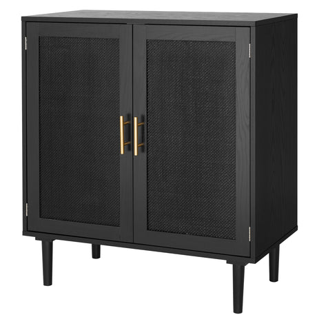 Finnhomy Sideboard Buffet Kitchen Storage Cabinet with Black Painted Rattan Decorated Doors, Dining Room, Hallway, Cupboard Console Table, Liquor/Accent Cabinet, 31.5X 15.8X 34.6 Inches, Black Finnhomy