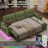 HIFIT Sleeper Sofa Bed- 87" L Shaped Pull Out Couches for Living Room with Storage Chaise, Storage Armrest, LED Light&USB Port&Cupholder, Modern Velvet Sectional Home Sofa Living Room Furniture, Green HIFIT