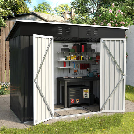UDPATIO Outdoor Storage Shed 8x4 FT, Outside Sheds & Outdoor Storage Metal Galvanized Steel Yard, Patio, Lawn, Tool Shed with Lockable Door for Can, Bike, Lawnmower,Dark Grey UDPATIO