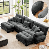 KEIKI 133" Sectional Sofa with Removable Ottomans, Gray 5 Seat U Shaped Sleeper Cloud Couch Set, Comfy Chenille Upholstered Modular SofaBed for Apartment Living Room, Throw Pillows, Dark Grey KEIKI