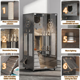 Wooden Cat House Large Space Cat Cage with Scratching Post, Wooden Indoor/Outdoor Cat Enclosure with Wheels, Multi-Feature Enclosed Cat Houses for Indoor Cats Ventilation Glass Doors,50" X 24" X 24" HUATOL