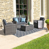 JOIVI Patio Furniture Set, All-Weather Outdoor U-Shaped Patio Conversation Set, 4 Piece PE Rattan Wicker Small Sectional Patio Sofa Set with Tempered Glass Coffee Table, Dark Gray JOIVI