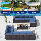 ASJMR Outdoor Patio Furniture Set, 12 Pieces Outdoor Sectional Furniture High Backrest Patio Set, All-Weather PE Rattan Patio Conversation Set w/Coffee Tables & Cushions-(Dark Blue) ASJMR