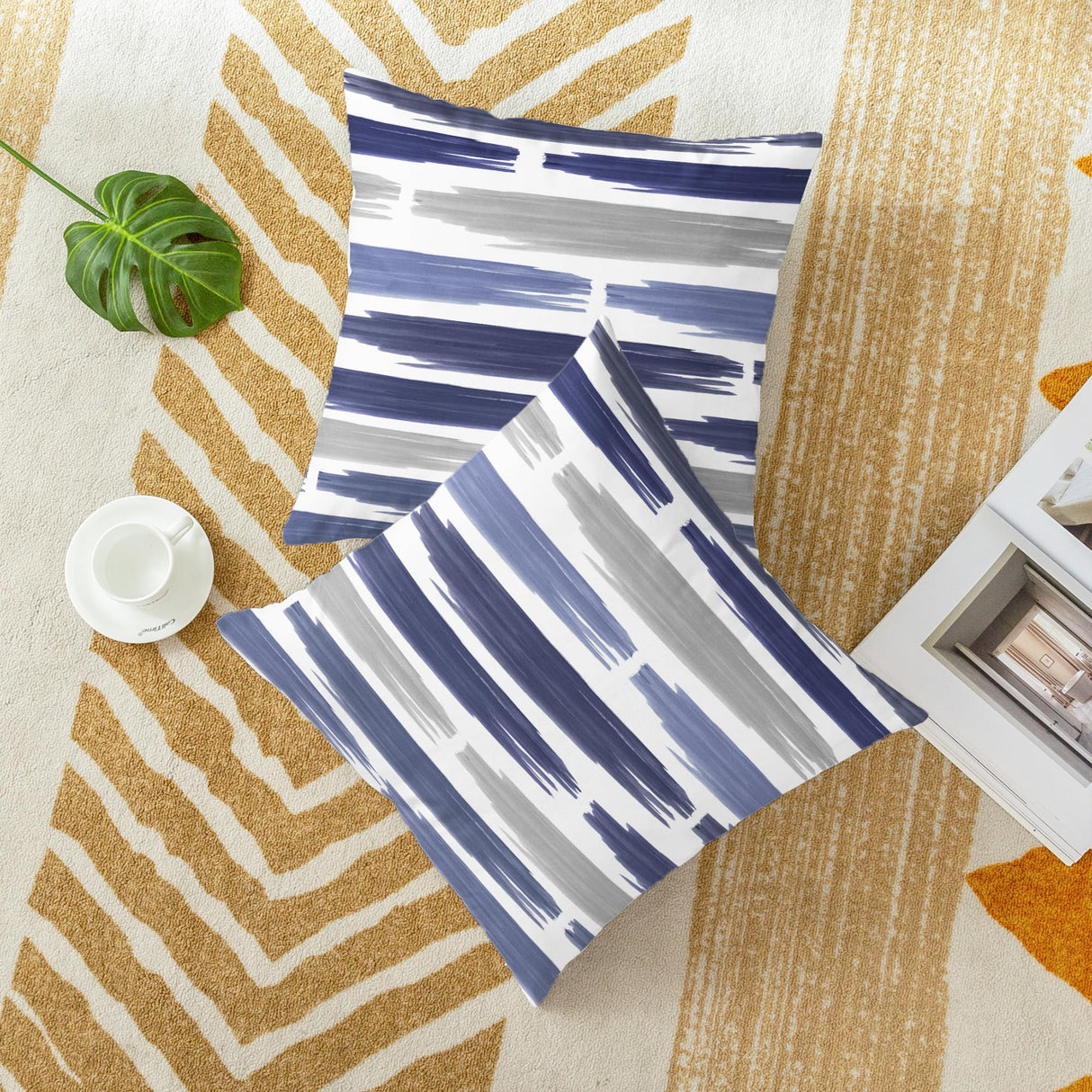 CaliTime Throw Pillow Cases Pack of 2 Cozy Fleece Abstract Geometric Texture Decorative Cushion Covers for Couch Bed Sofa Farmhouse Decoration 18 X 18 Inches Navy Blue CaliTime