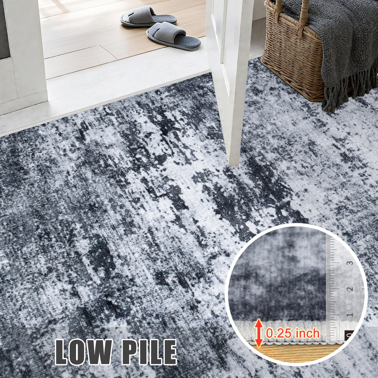 5x7 Area Rug Living Room Rug: Washable Modern Abstract Soft Thin Rug Indoor Floor No Slip Stain Resistant Carpet for Bedroom Dining Room Farmhouse Nursery Home Office - Black FXRHLP
