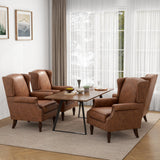 DREAMSIDEA Accent Chair, Upholstered High Back Armchair with Nailhead Trim & Wood Legs, Comfy Wingback Reading Single Sofa Chair for Small Spaces, Living Room, Bedroom (Leather Brown, Set of 1) DREAMSIDEA