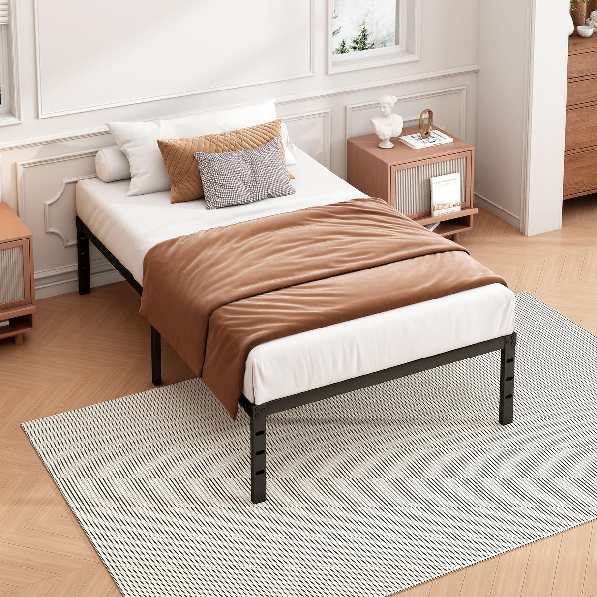 Hafenpo 14 Inch Twin Bed Frame - Sturdy Metal Platform Twin Size, No Box Spring Needed, Heavy Duty, Easy Assembly, Strong Bearing Capacity, Under Bed Storage, Black Hafenpo