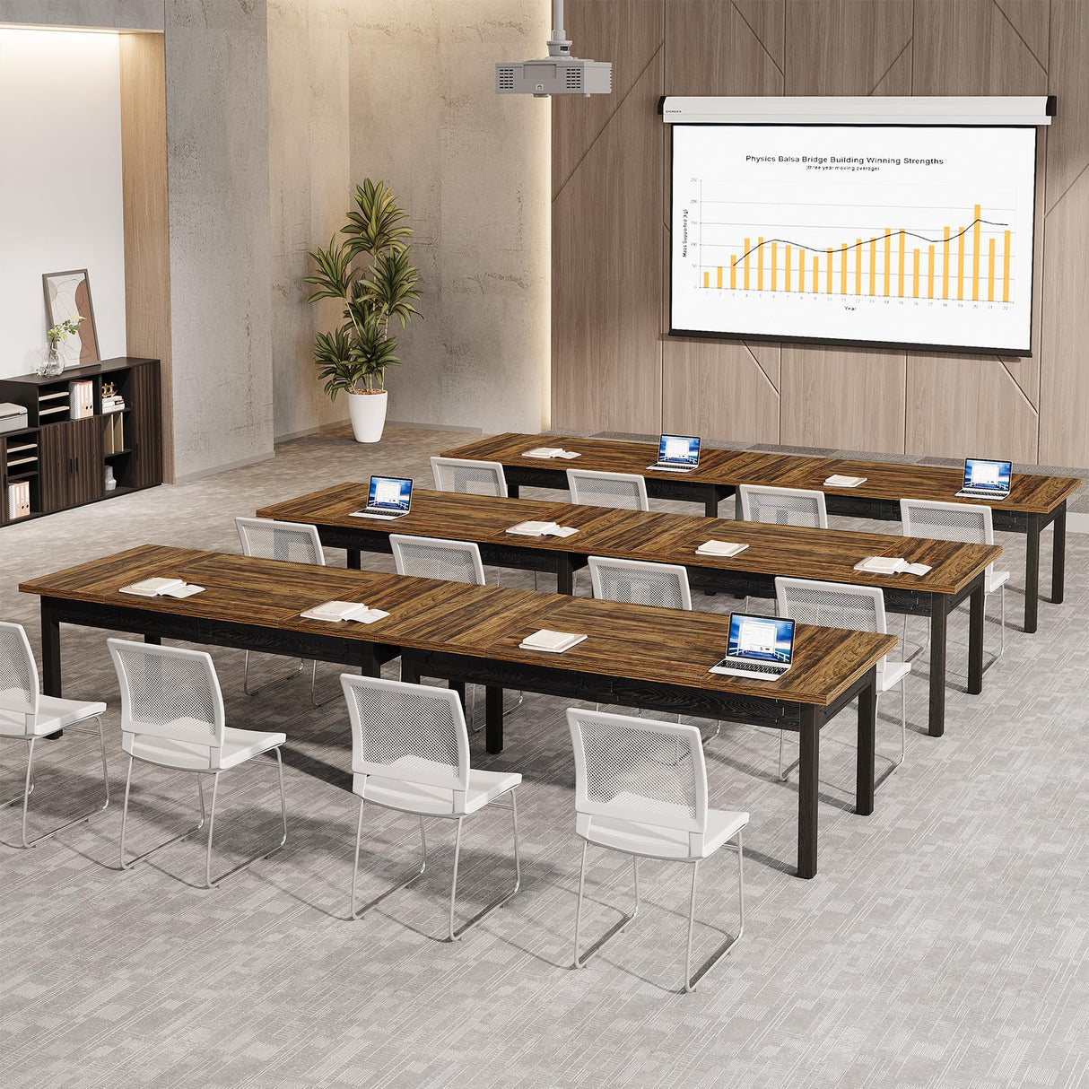 Tribesigns Rectangular Conference Table for 4-6 People, Office Meeting Table with Sturdy Legs, Small Conference Room Table for Office Meeting Breakroom, Brown and Black Tribesigns