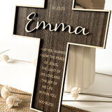 Personalized Engraved Wooden Cross, Christian WoodCcross for Baptism, Holy Communion, Confirmation or Newborn Gift Keepsake with Custom Name and Date with Message LIGHTIT STUDIO
