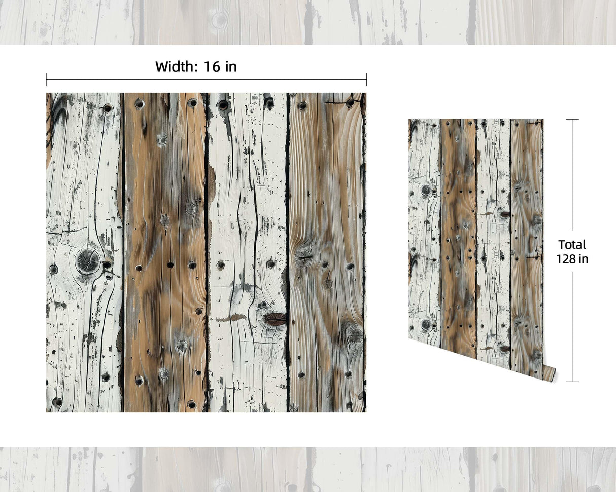 FLFK Rustic Wood Wallpaper,Peel and Stick Wood Grain Shiplap Design Wall Mural for Living Room, Bedroom, Kitchen, Office, Apartment Decor 16"x128" FLFK