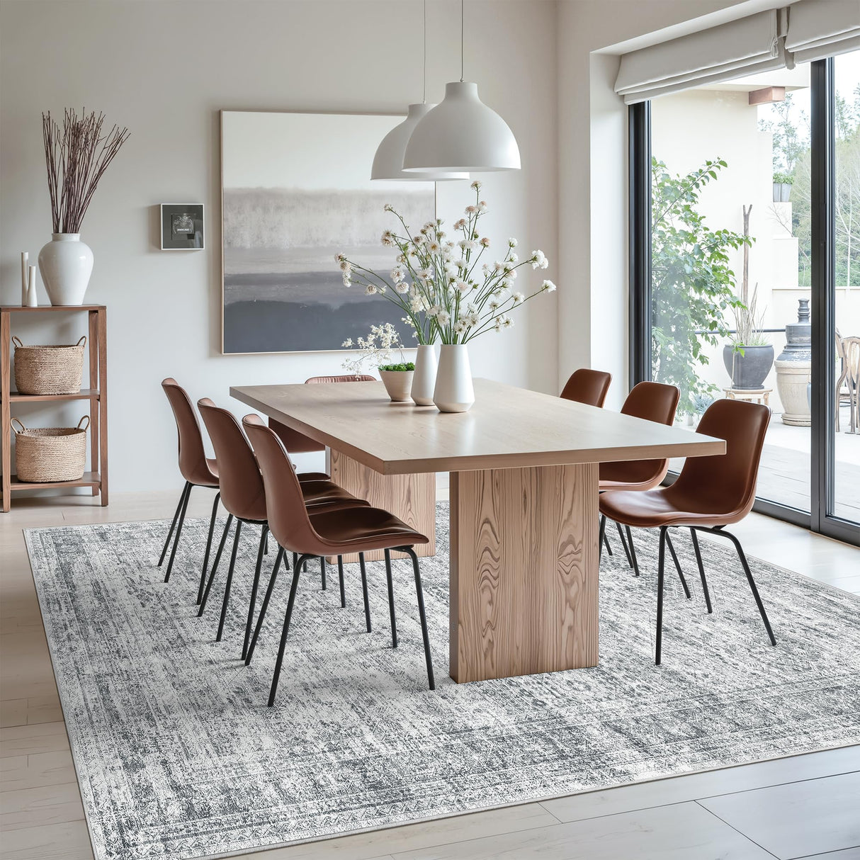 Soalmost Washable Area Rug 8x10, Large Soft Rugs for Living Room Farmhouse Vintage Gray Area Rugs for Bedroom Dining Room Non-Slip Stain Resistant Under Table Rug Grey Soalmost
