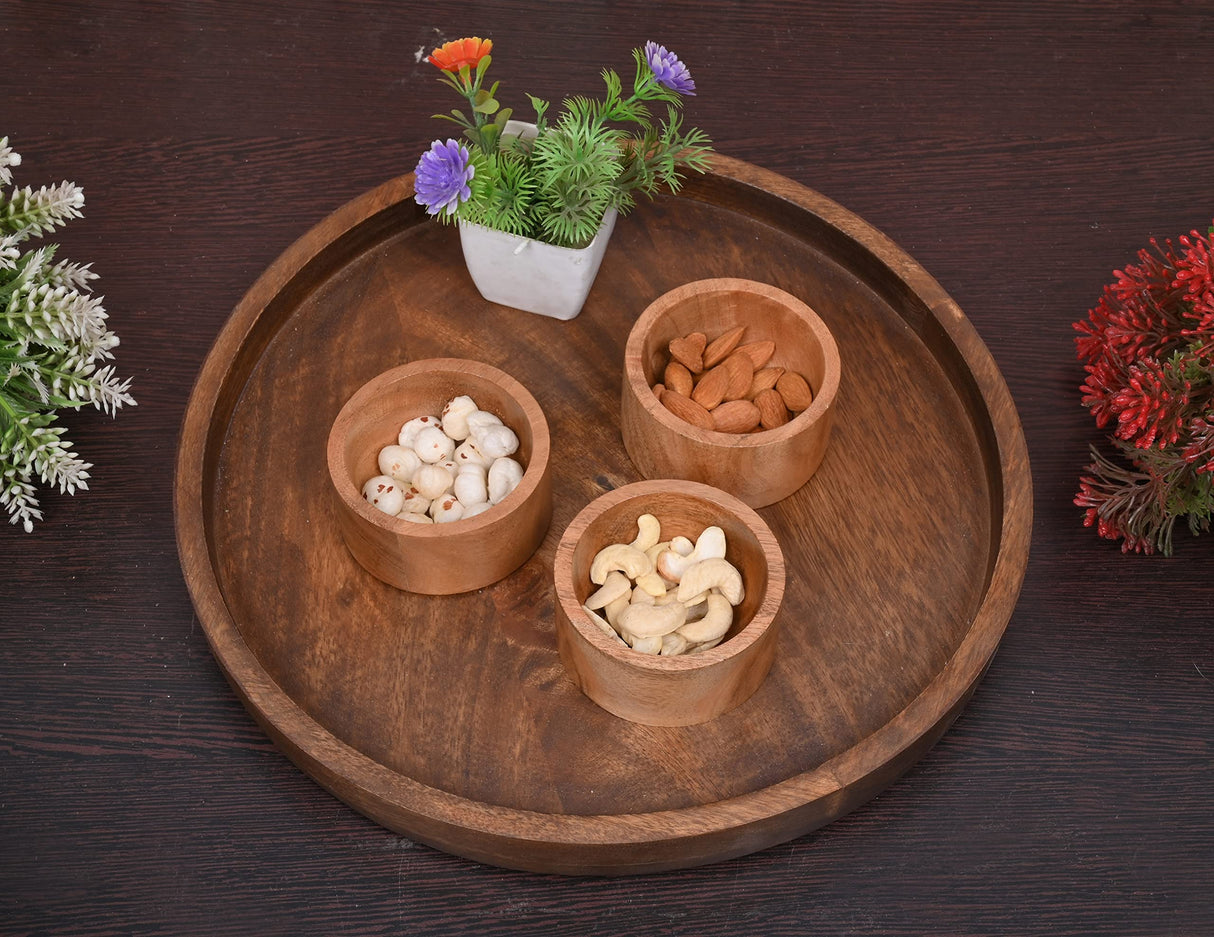 EDHAS Round Wooden Decorative Candle Holder Tray for Coffee Table Centerpieces Modern Farmhouse Home Decorations (12" x 12" x 1") EDHAS