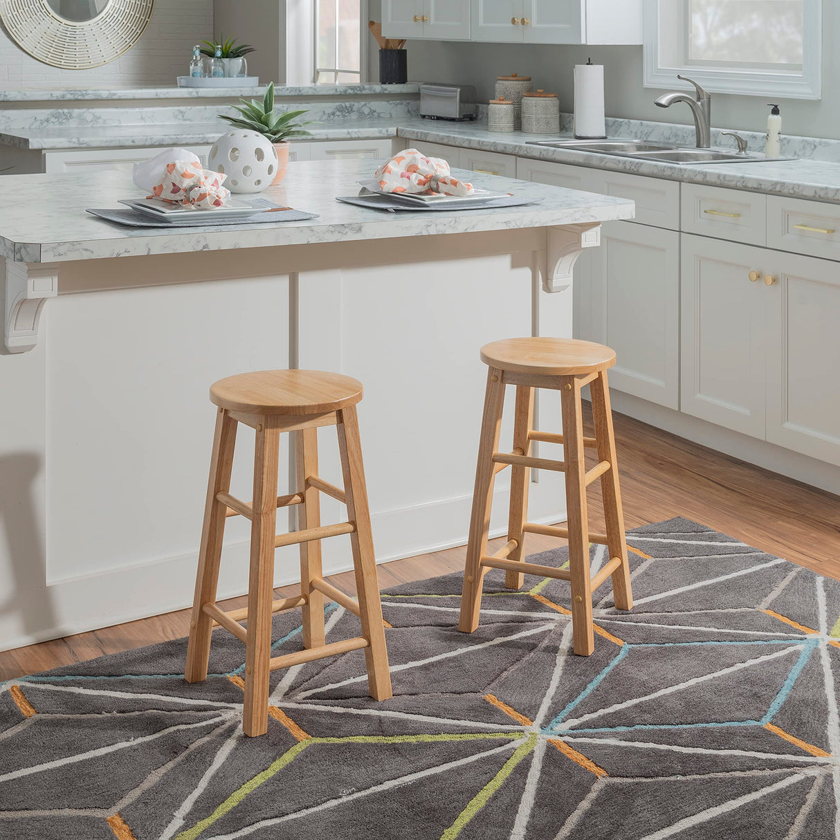 Linon Natural Barstool with Round Seat, 24-Inch Linon