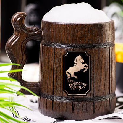 Prancing Pony Beer Mug, 22 oz, Lord Beer Stein, Personalized Wooden Beer Tankard, Beer Mugs with Handles, Groomsman Gift, Gift for Him, Gift for Man - WoodArtSupply